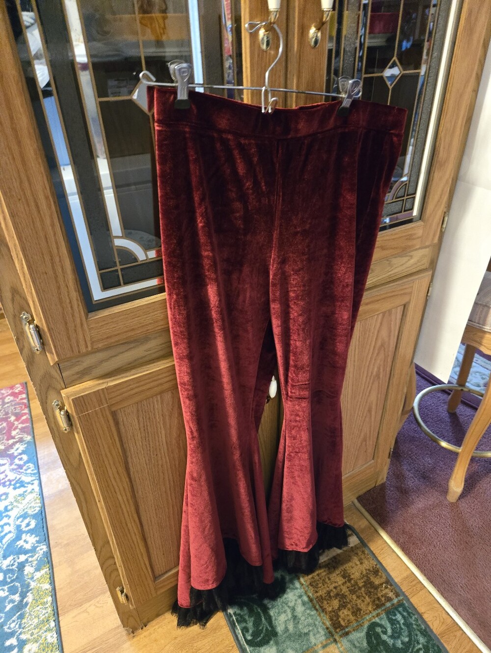 Velvet Flared Pants in Deep Wine Red